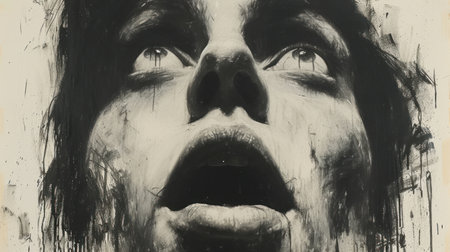 grunge image of a man's face, black and whiteの素材