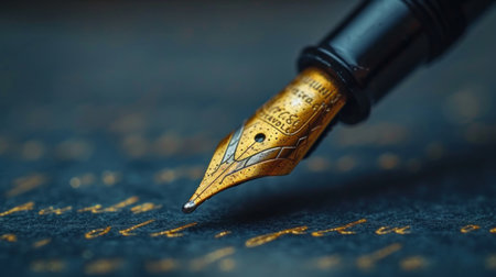 Fountain pen on an old book close-up macro photography.の素材