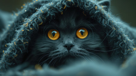 Funny cat in a hood. Portrait of a scottish fold catの素材