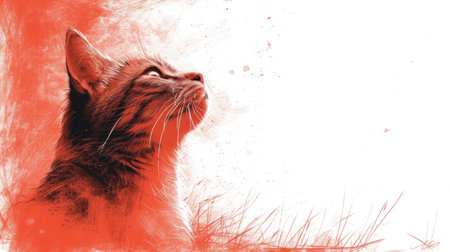 Cat portrait with blood splatter on white background. Copy space.の素材