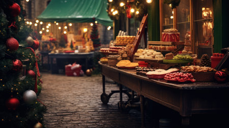 Christmas market in the old town of Riga, Latvia. Traditional Christmas sweets and cookiesの素材