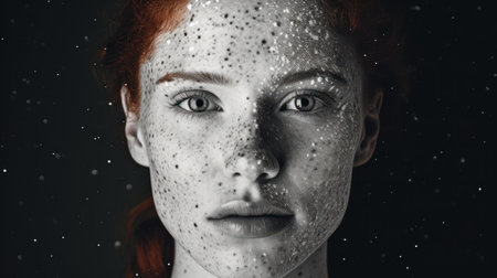 Portrait of a beautiful red-haired girl with freckles on her face.の素材