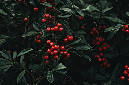 Pyracantha coccinea shrub with red berries.の素材