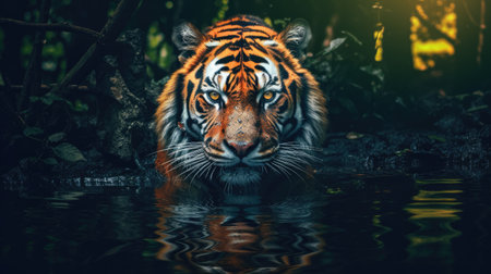Close up of tiger in the water. (Panthera tigris)の素材