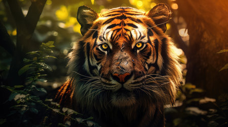 Close up of a beautiful tiger in the forest. (Panthera tigris altaica)の素材