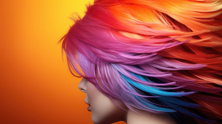 Portrait of a beautiful girl with colorful hair, close-upの素材