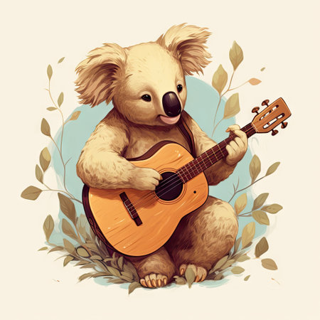 Cute koala playing guitar and singing a song. Vector illustrationの素材