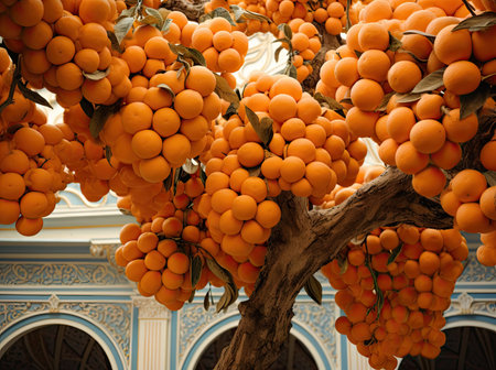 Orange fruits on the tree in Athens, Greece. Toned.の素材