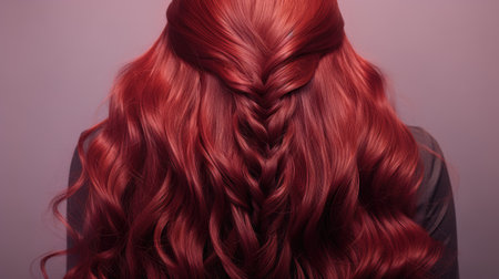 Beautiful woman with long red wavy hair. Studio shot.の素材