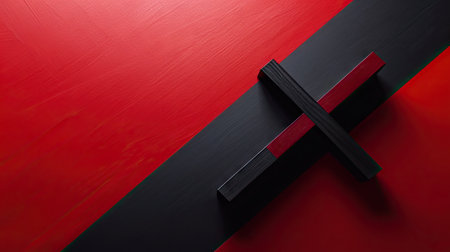 Black and red wooden cross on a red background. 3d renderの素材