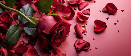 Red roses on a pink background. Valentine's Day. Copy space.の素材