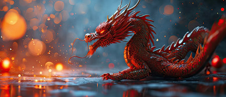 Dragon on fire background. 3D illustration. Fantasy dragon. 3D rendering.の素材