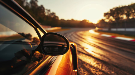 car on the road with motion blur background, rear view mirror.の素材