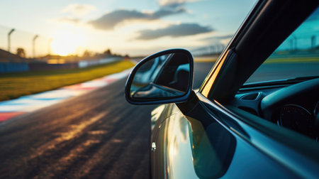 View from Side of a Car on the Race Track at Sunset.の素材