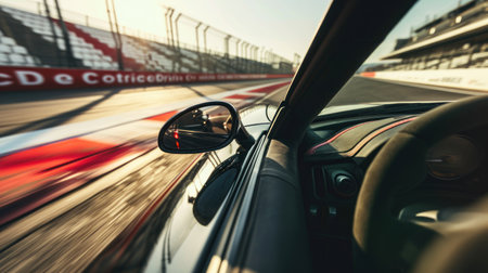 View from Side of a Car on the Race Track with Motion Blur Background.の素材