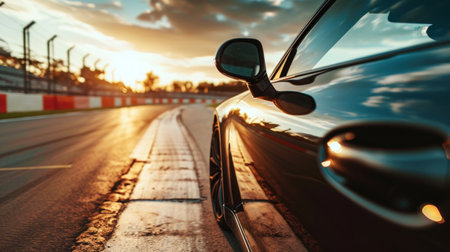 car on the road with motion blur background. vintage color tone.の素材