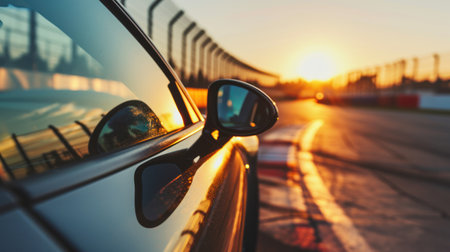 car on the road at sunset. blur and defocused image.の素材