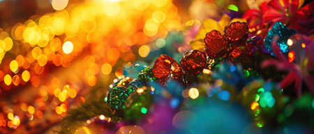 Colorful Christmas ornaments on bokeh lights background.の素材