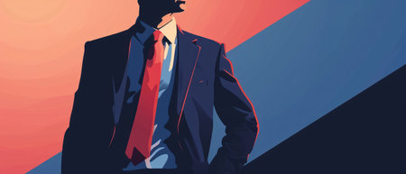 Businessman wearing a suit and a red tie. Vector illustration.の素材