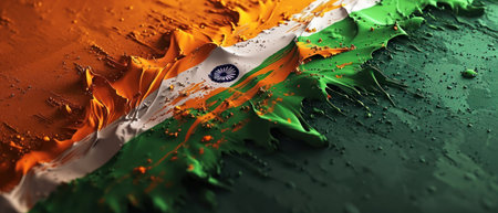 India flag painted on a black background. 3d rendering, 3d illustration.の素材