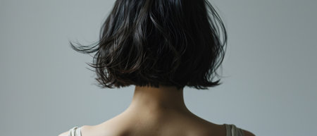 Close-up of the back of a young woman with long black hairの素材