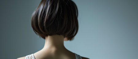 Rear view of a beautiful young woman with short hairstyle.の素材