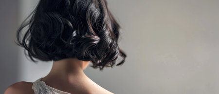 Beautiful brunette woman with long curly hair, close-upの素材