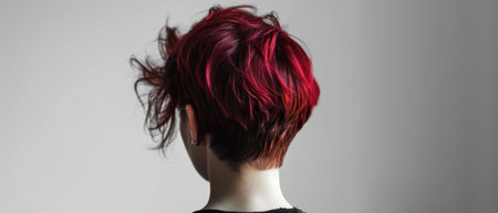 Woman with short red hair on a white background. Close-upの素材