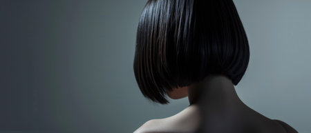 Portrait of a beautiful young brunette woman with short hair.の素材