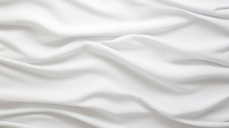 Closeup of rippled white satin fabric cloth texture backgroundの素材