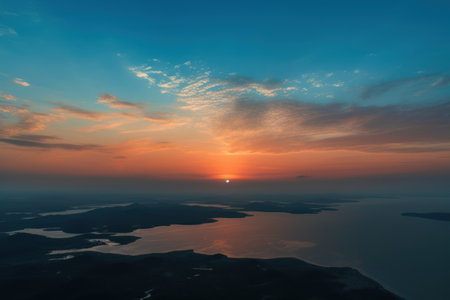 Beautiful sunset on the sea. Sunset over the sea. View from above.の素材