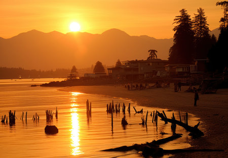Sunset on the shore of Lake Tahoe, California, USAの素材