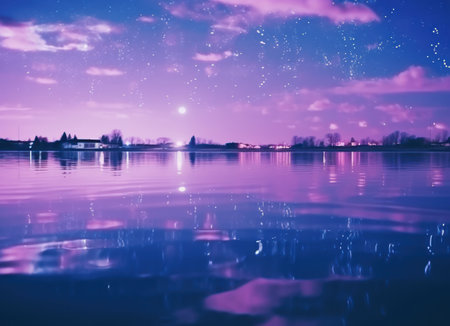 Reflection of clouds and stars in the water. Abstract background.の素材