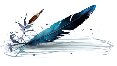 Feather pen and inkwell on a white background. Vector illustrationの素材