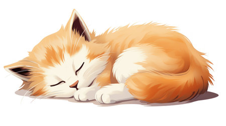 Illustration of a cute ginger cat sleeping on a white background.の素材