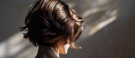 Portrait of a beautiful young woman with hair in the wind.の素材