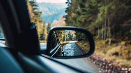 View from the car on the road in the forest. Blurred background.の素材