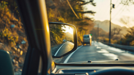 View from inside a car on the road with motion blur background.の素材
