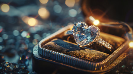 Jewelry diamond ring on a dark background with bokehの素材