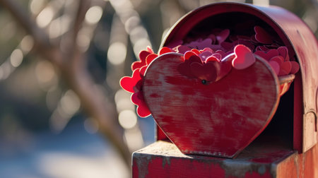 Red hearts in a puddle on a rainy day, shallow depth of fieldの素材