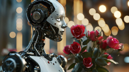 Photo for 3d rendering artificial intelligence robot with red hearts on valentines day - Royalty Free Image