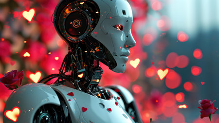 Cyborg in love. 3D rendering. Valentine's day.の素材