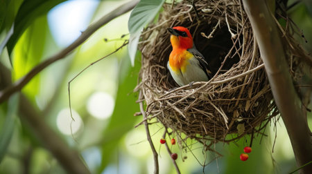 Birds in the nest. A small bird in the nest.の素材