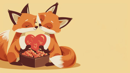 Valentine's day card with cute foxes. Vector illustration.の素材