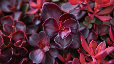 a close up of a bunch of flowers with red and purple flowers in the middle of the picture and one flower in the middle of the picture. .の素材