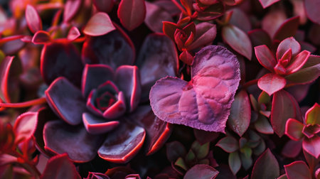 Heart shaped succulent plant in a garden, close-up.の素材