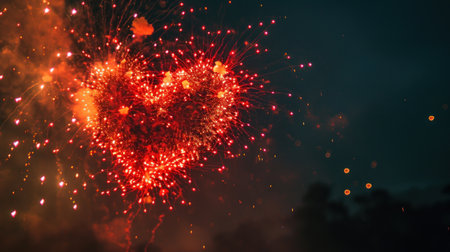 Heart shaped fireworks in the night sky. Valentine's day concept.の素材