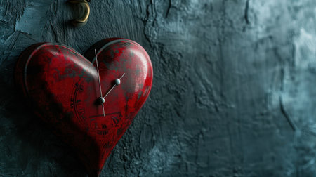 Valentine's day background with red heart and clock on dark backgroundの素材