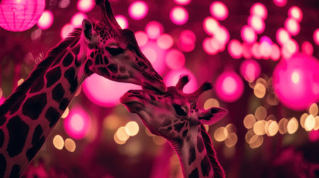 Giraffe statue with bokeh light background, Thailand.の素材