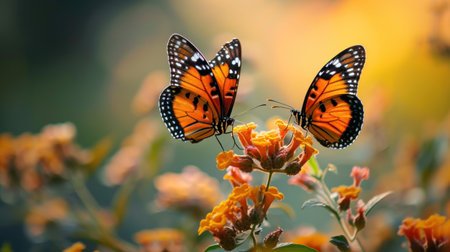 Butterflies mating on a flower in the garden in summer.の素材